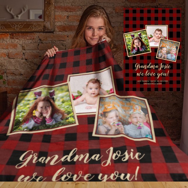 We Love Grandma Photo Collage Custom Branded Fleece Blanket (Creator Uploaded)