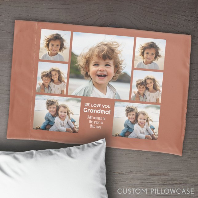 We Love Grandma - Photo Collage with 7 Photos Pillowcase (Create Your Own Photo Collage Pillowcase)