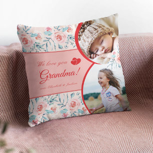 We Love Grandma Pink Floral Valentine's Day Photo Cushion