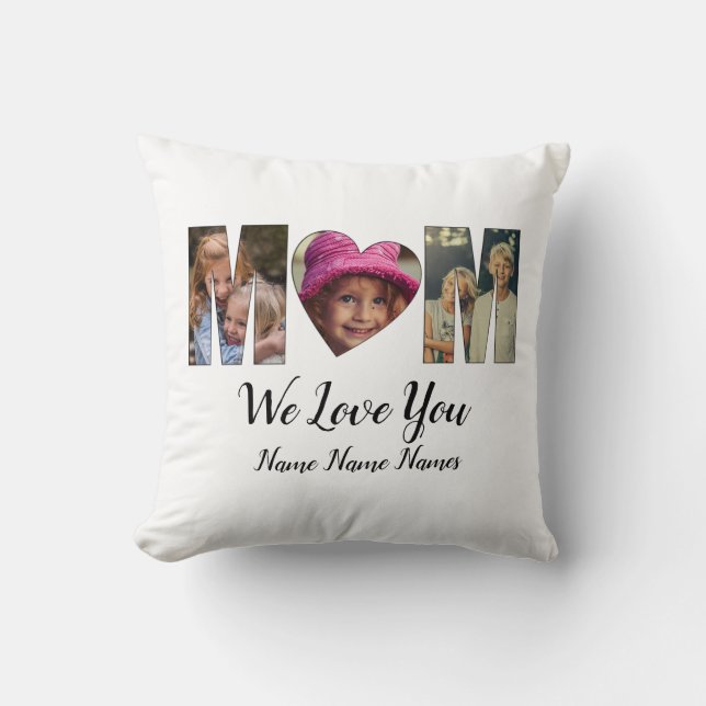 We Love Heart Mum Add Photos Names Text  Cushion (Front)