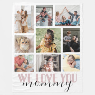 We Love Mommy Pink Mother's Day Photo Collage Fleece Blanket
