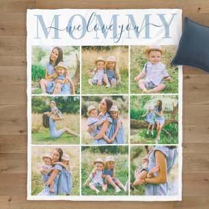We Love Mummy Blue Mother's Day Photo Collage Fleece Blanket