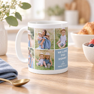 We Love Mummy Modern Blue Photo Collage Coffee Mug