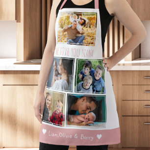 We Love Nana Grandkids 5 Photo Pink And White Apron