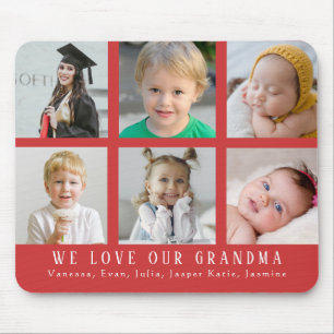 We Love Our Grandma  Grandkids Photo Collage Red Mouse Pad