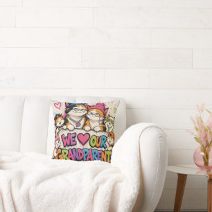 We Love Our Grandparents Cat Family Cushion