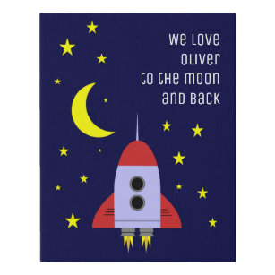 We Love To The Moon Rocket Ship With Name Faux Canvas Print