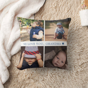 We Love You 4 Photo Collage Personalised Blue Cushion
