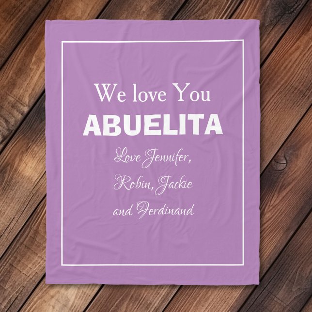 "We Love You ABUELITA" Personalised Mauve Fleece Blanket ("We Love You ABUELITA" Personalized Mauve and White Fleece Blanket.)
