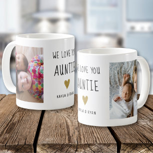 We Love You Auntie Gold Heart 2 Photo Collage   Coffee Mug