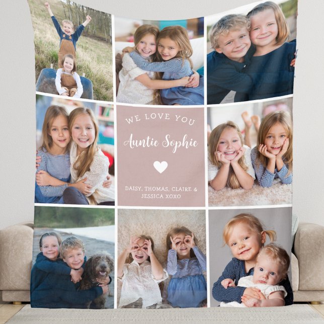 We Love You Auntie Photo Collage Simple Pink Fleece Blanket (Creator Uploaded)