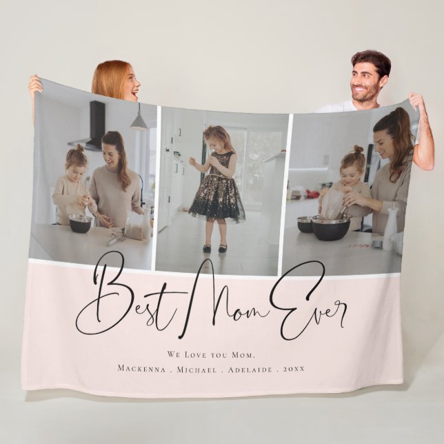 We Love You Best Mum Ever Family Photo Collage Fleece Blanket (In Situ)