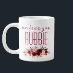 We Love You Bubbie Burgundy Floral Large Coffee Mug<br><div class="desc">This awesome mug that says, "we love you Bubbie" in burgundy modern fonts with a watercolor floral bouquet accent is perfect for giving to your grandmother on any holiday - Christmas, Hanukkah, Valentine's Day or Mother's Day. She'll love it just like she loves you and will smile and think of...</div>