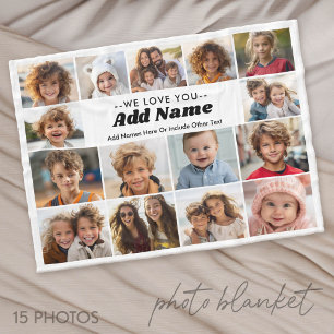 We Love You - Custom Name - 15 Photo Collage Fleece Blanket