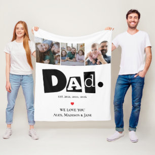 We love you Dad 3 Kids Photo Collage Names Heart Fleece Blanket