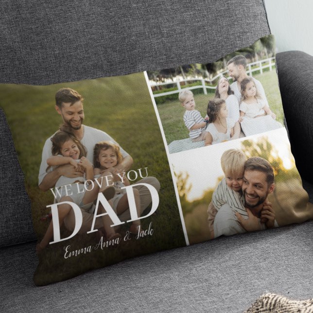 We Love You Dad 3 Photo Collage Lumbar Pillow (Creator Uploaded)