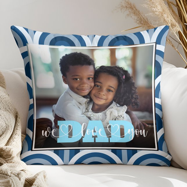 We Love You Dad Blue Custom Photo Cushion (Creator Uploaded)