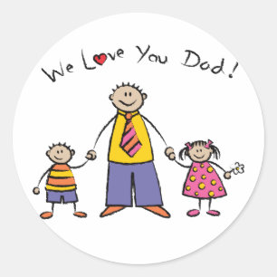 We Love You Dad Cartoon Family Happy Father's Day Classic Round Sticker