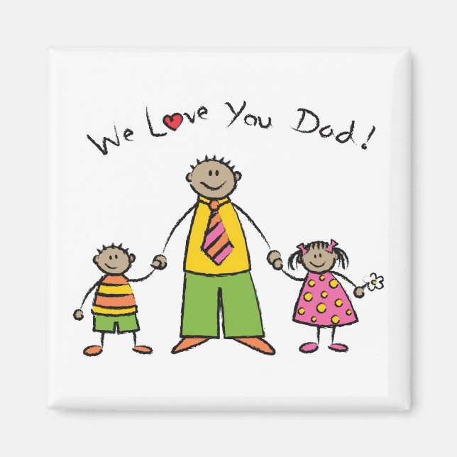 We Love You Dad Cartoon Family Happy Father's Day Magnet (Front)