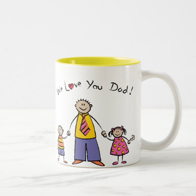 We Love You Dad Cartoon Family Happy Father's Day Two-Tone Coffee Mug (Right)