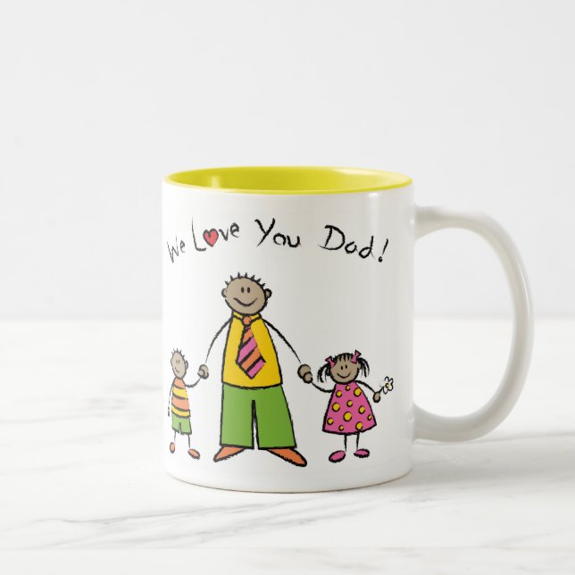 We Love You Dad Cartoon Family Happy Father's Day Two-Tone Coffee Mug (Right)