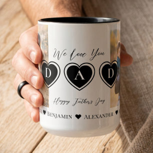 We Love You Dad Heart Personalised Photo Collage Two-Tone Coffee Mug