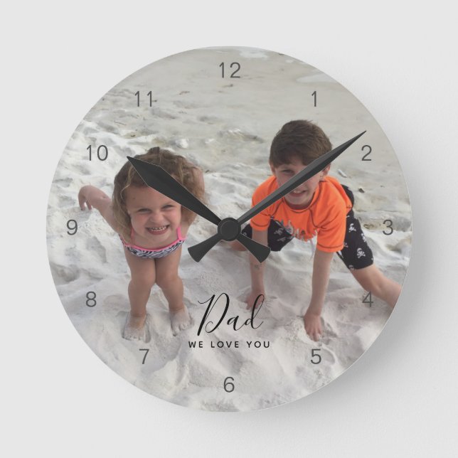 We Love You Dad Kids Photo Fathers Day Round Clock (Front)