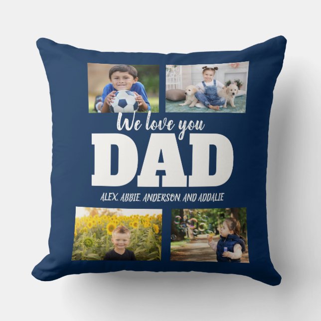 We Love You Dad Navy Blue 4 Photo Collage Cushion (Front)