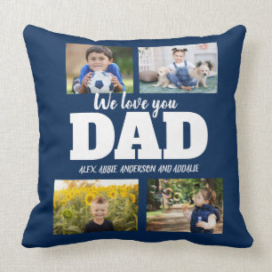 We Love You Dad Navy Blue 4 Photo Collage Cushion