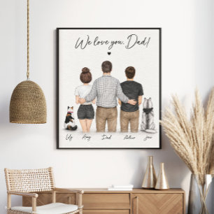 We Love You Dad Personalised Family Portrait Poster