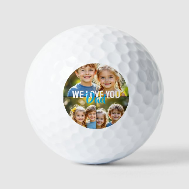 We Love You Dad Photo Collage Blue Golf Balls (Front)
