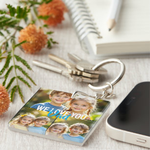 We Love You Dad Photo Collage Blue Yellow Script  Key Ring