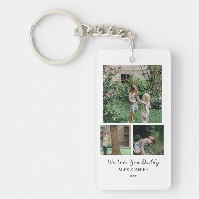 We Love You Daddy, Custom 3 Photo Keychain (Front)