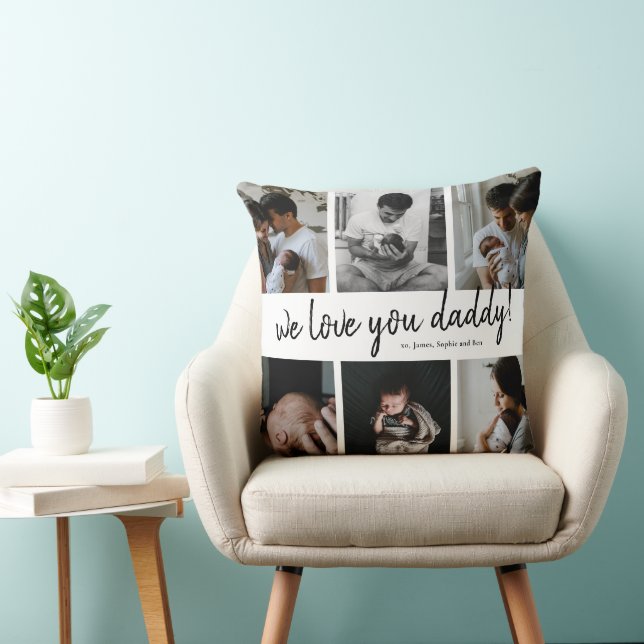 We Love You Daddy Modern 6 Photo Collage Father's Cushion (Chair)