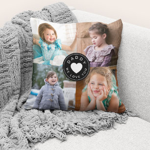 We Love You Daddy Modern Black Heart 4 Photos Cushion