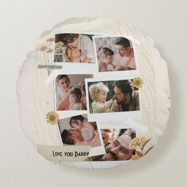 We Love You Daddy Photo Collage  Round Cushion (Front)