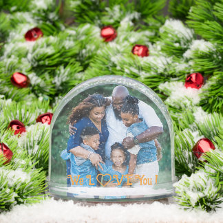 We LOVE You Family Photo PERSONALIZE Winter Trees Snowglobe