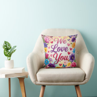 We Love You Floral Butterfly Art Print Cushion