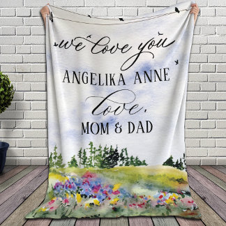 We Love You Floral Landscape Custom Recipient Sherpa Blanket
