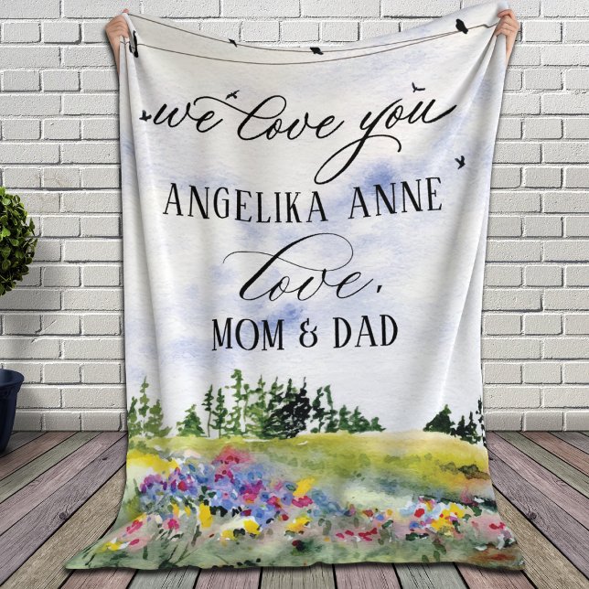 We Love You Floral Landscape Custom Recipient Sherpa Blanket (Creator Uploaded)