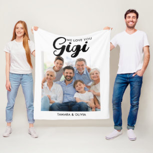 We Love You Gigi One Photo Personalised White Fleece Blanket