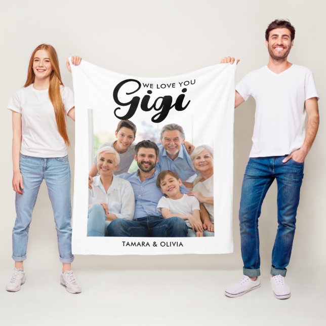 We Love You Gigi One Photo Personalised White Fleece Blanket (In Situ)