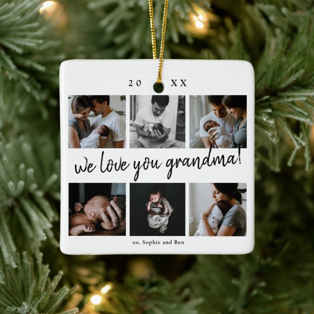 We Love You Granda Modern 6 Photo Grandmother Ceramic Ornament (Tree)