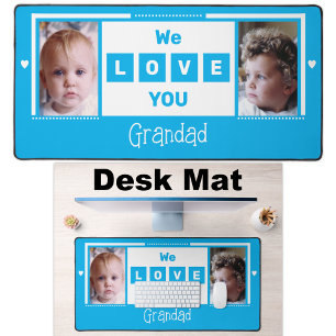 We love you grandad 2 photo light blue white desk mat