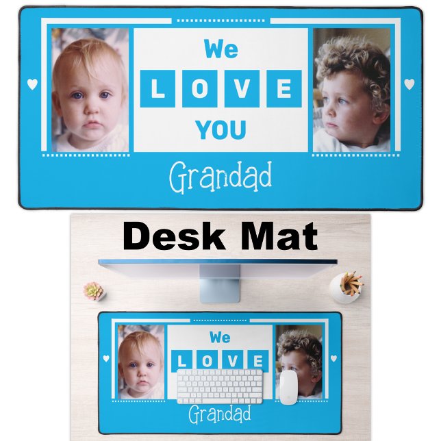 We love you grandad 2 photo light blue white desk mat (Creator Uploaded)