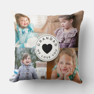 We Love You Grandad Cute Black Heart Photo Cushion