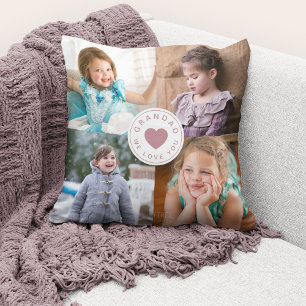 We Love You Grandad Cute Pink Heart Photo Collage Cushion