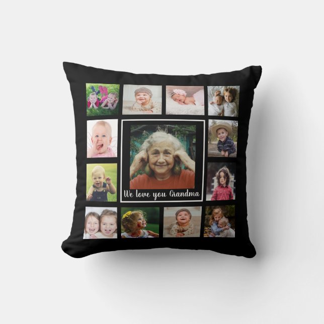 We Love You Grandma 13 Photo Collage Keepsake  Cushion (Front)