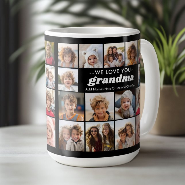We Love You Grandma - 15 Photo Collage Coffee Mug (Custom Photo Mug)
