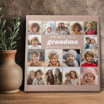 We Love You Grandma - 15 Photo Collage Gallery Ceramic Tile<br><div class="desc">Grandkids Photo Collage - or any photos -- A full coverage design includes a solid colour background. Use up to 15 square photos to create a unique and personal gift. The text can be changed to match your event. It is a template for a gift to give to grandma, but...</div>